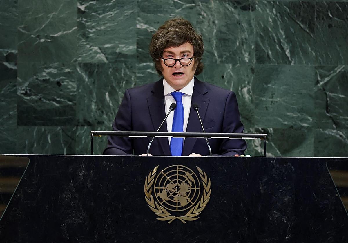 El presidente argentino, Javier Milei, durante su discurso de este miércoles en la Asamblea General de la ONU.