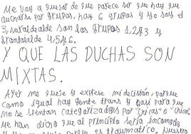 Carta de los adolescentes quejándose del campamento.