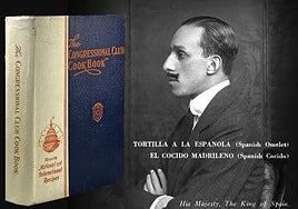 Retrato de Alfonso XIII y portada del Congressional Club Cook Book (1927).