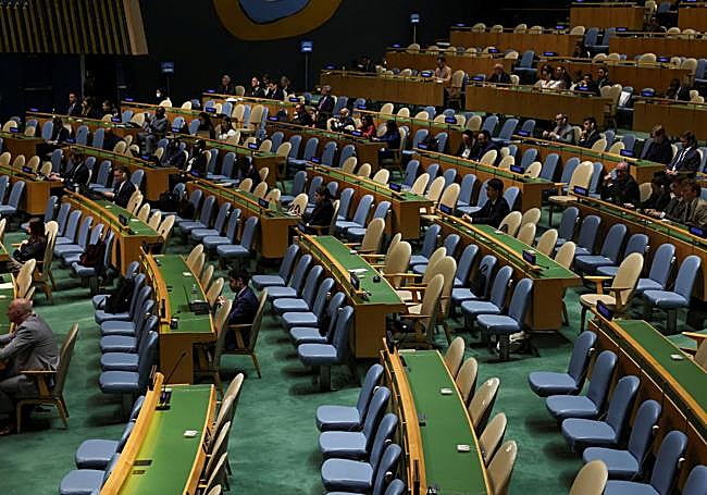 La sala central de la ONU, medio vacía durante el discurso de Netanyahu.