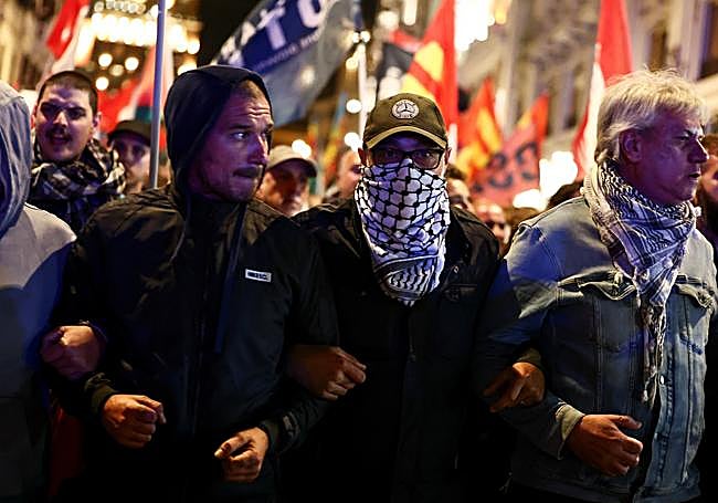 Protesta a favor de la flotilla en Roma.