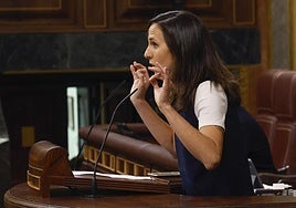 La líder de Podemos, Ione Belarra, interviene en el debate sobre el embargo a Israel en el Congreso.