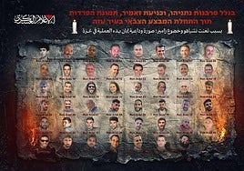 El grupo islamista Hamás difundió esta semana una imagen de propaganda psicológica en la que muestra a 46 de los 48 rehenes que quedan en Gaza.