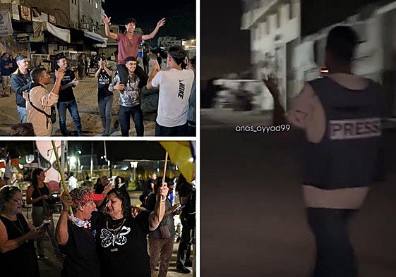 Gazatíes y familiares de los rehenes celebran un acuerdo que los periodistas palestinos anuncian en las calles de Gaza