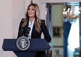 Melania Trump durante su intervención este viernes en la Casa Blanca.