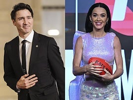 Combo de fotografías de archivo del ex primer ministro canadiense Justin Trudeau y la cantante Katy Perry