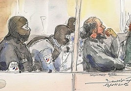 Dibujo del juicio celebrado en 2019 en París a miembros de los Clain.