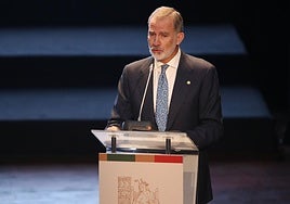 El rey Felipe VI habla durante la ceremonia de inauguración del X Congreso Internacional de la Lengua este miércoles, en Arequipa (Perú).