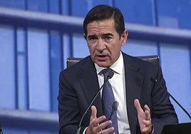 Carlos Torres, presidente del BBVA, durante la rueda de prensa de este viernes.
