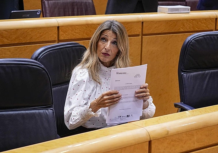 La vicepresidenta segunda del Gobierno, Yolanda Díaz, durante la sesión de control al Gobierno este martes.