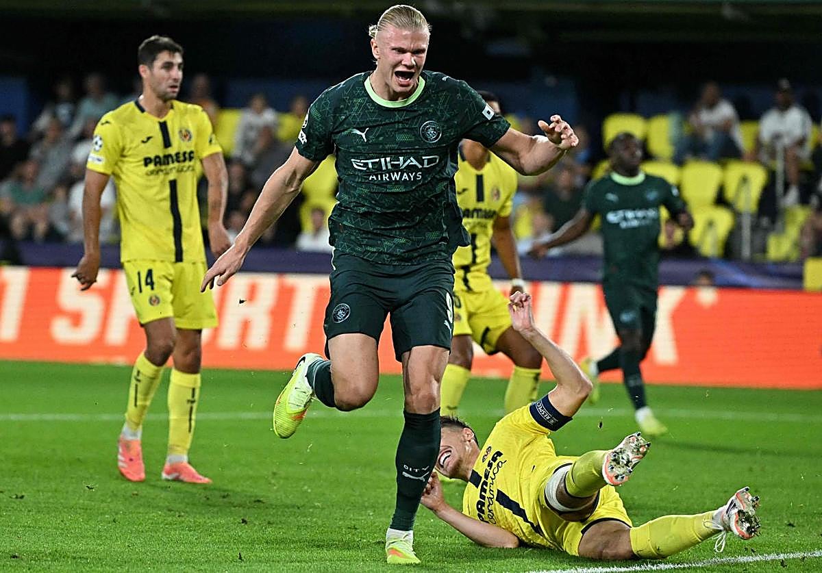 Erling Haaland celebrates his goal against Villarreal.