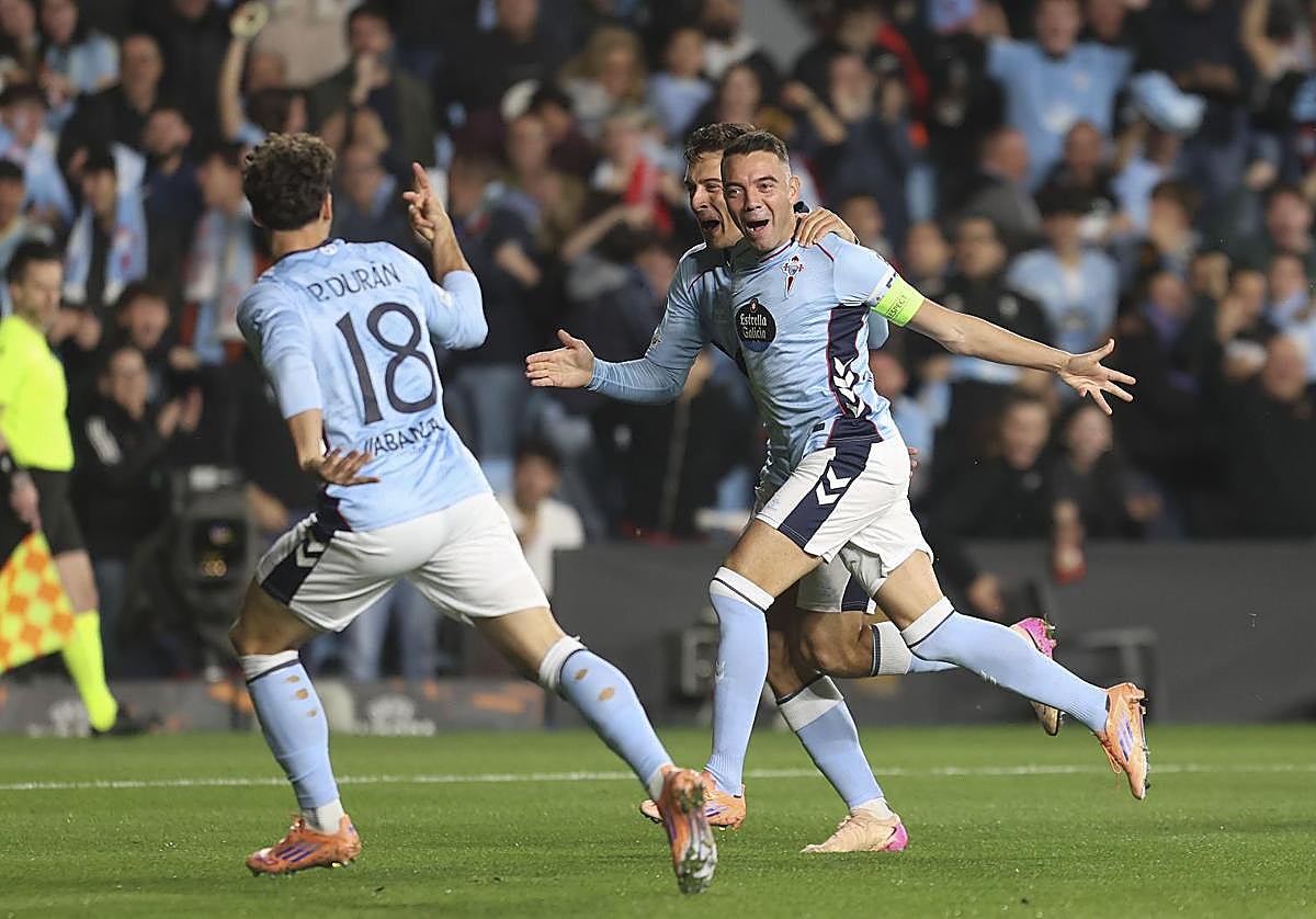 Iago Aspas celebra su gol al Niza.