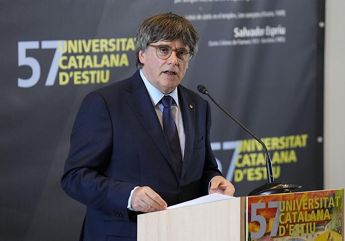 Carles Puigdemont, líder de Junts, en un acto.