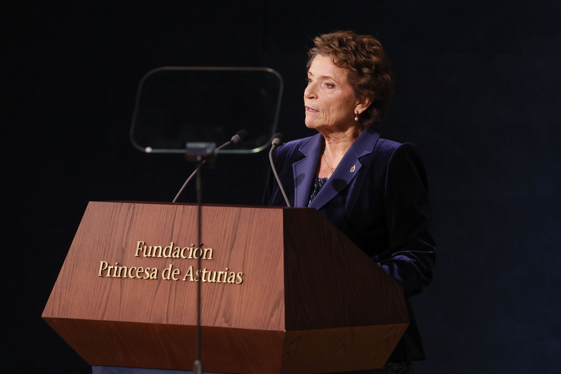 La presidenta de la Fundación Princesa de Asturias, María Cristina Masaveu, interviene en la ceremonia