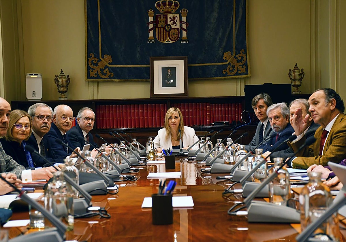 Imagen del pleno del Consejo General del Poder Judicial (CGPJ), al fondo la presidenta Isabel Perelló.