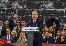 El primer ministro húngaro, Viktor Orbán, en un mitin el jueves en Budapest.