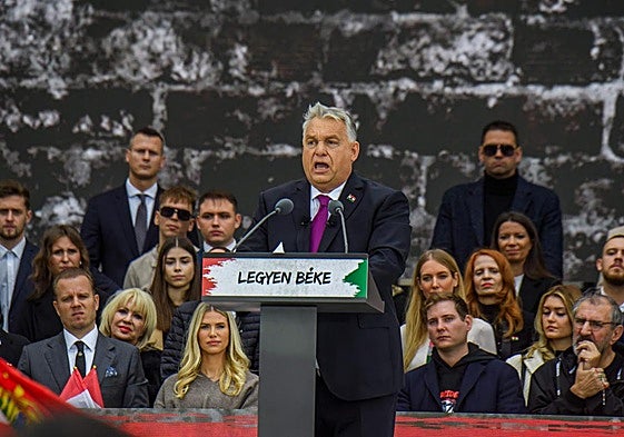El primer ministro húngaro, Viktor Orbán, en un mitin el jueves en Budapest.