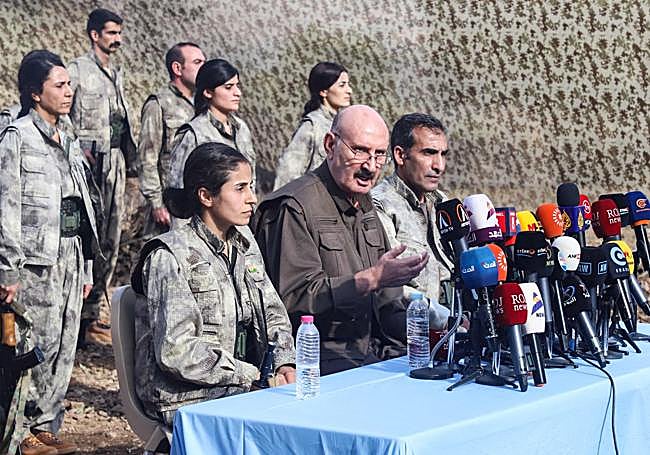 Un momento de la rueda de prensa de miembros del PKK en Irak.