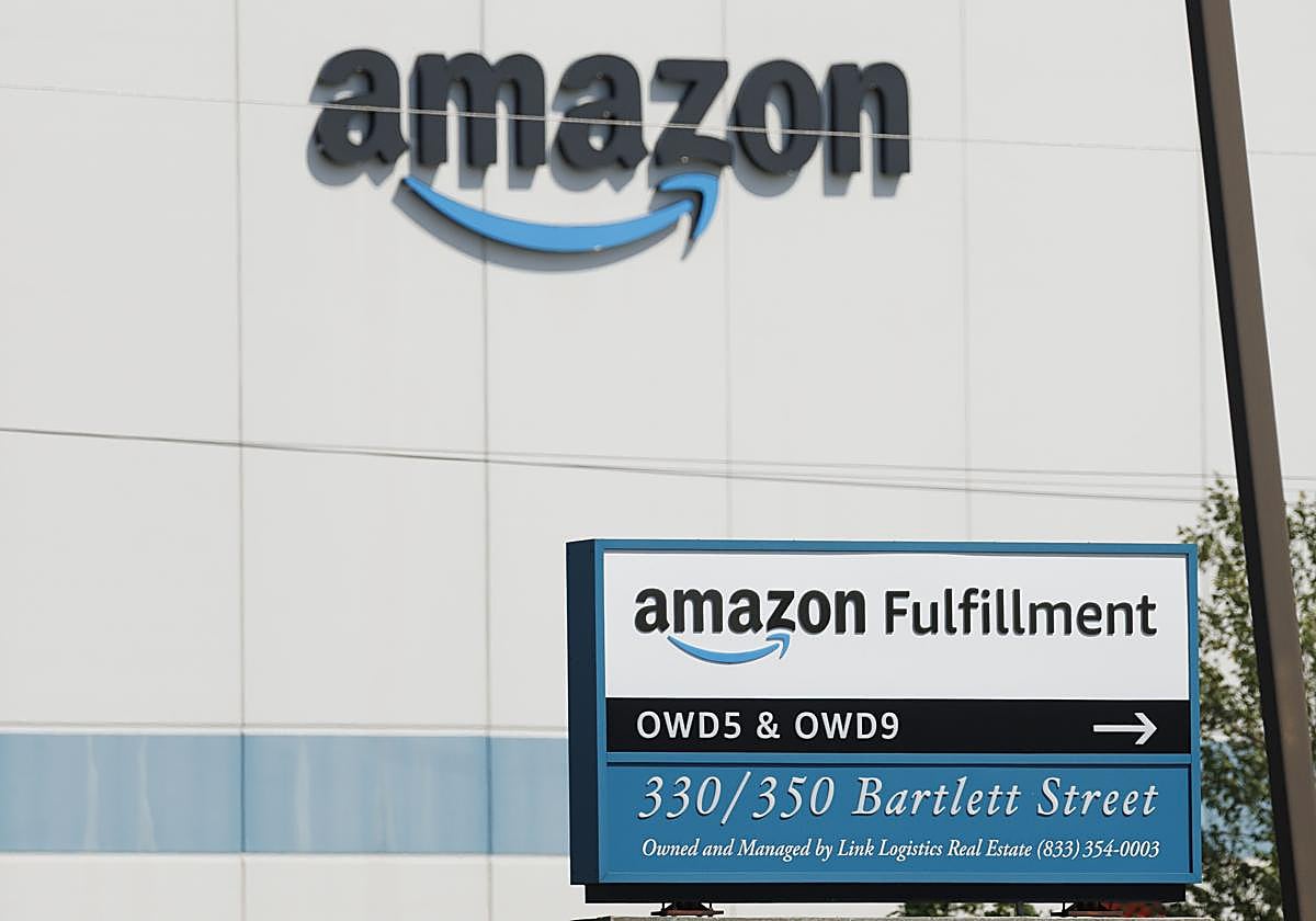 File photo from July 29, 2025, showing the exterior of an Amazon distribution warehouse.