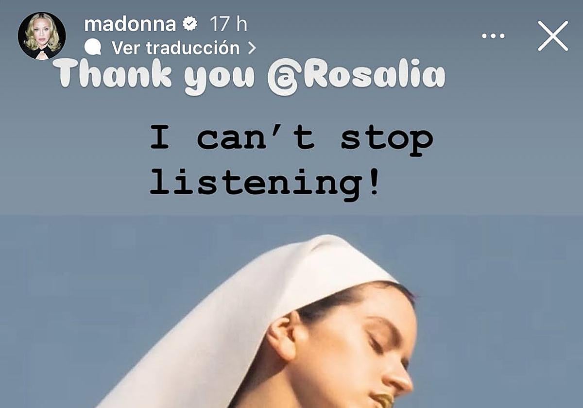 Captura de pantalla de la historia de Instagram donde Madonna felicita a Rosalía.