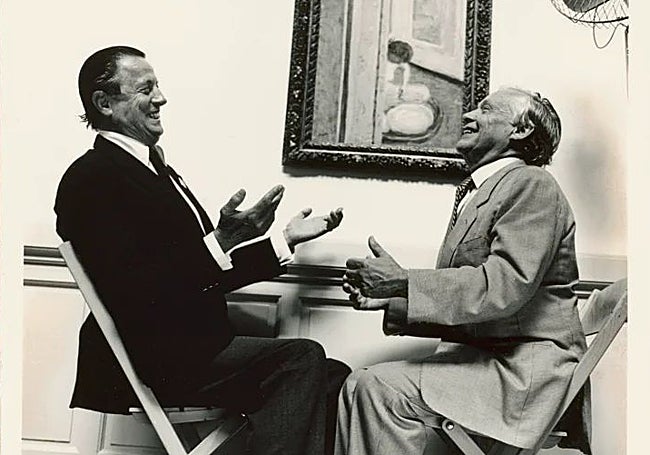 Detelle del retrato de Helmut Newton hizo a Heinz Berggruen y Hans Heinrich Thyssen-Bornemisza. en 1988.