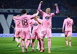 Los jugadores del Celta celebran el segundo tanto de Pablo Durán.