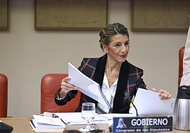 La vicepresidenta segunda y ministra de Trabajo, Yolanda Díaz, en su comparecencia en la comisión de Trabajo del Congreso de los Diputados.
