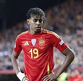 Lamine Yamal, en una imagen de archivo, con la selección española