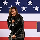 Kamala Harris durante su intervención en California.