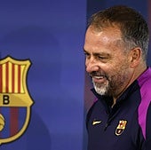 Hansi Flick, antes de la rueda de prensa previa al duelo frente al Celta.