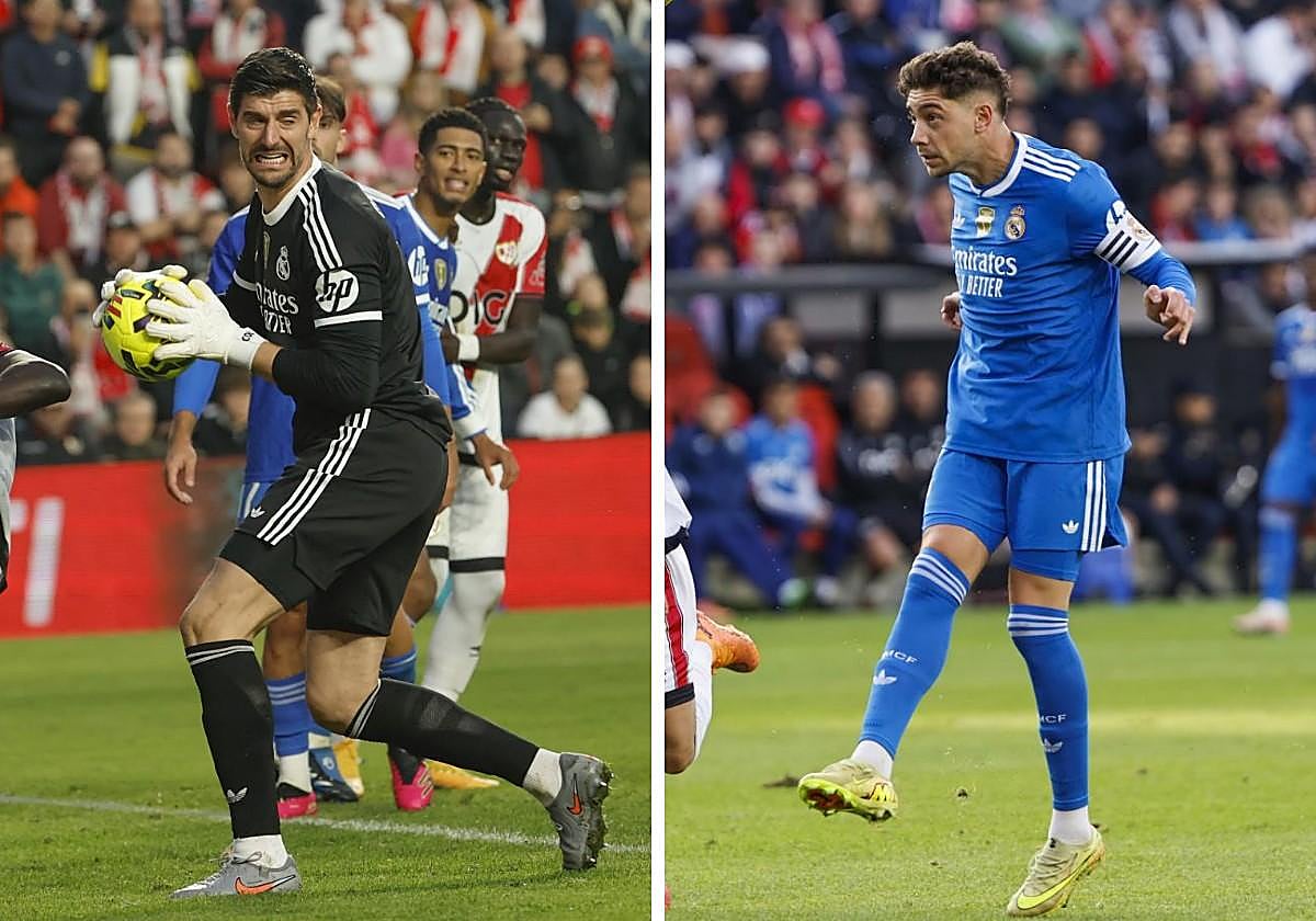 Courtois y Valverde, durante el partido entre el Rayo y el Real Madrid.