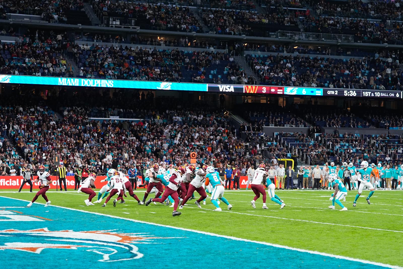 Una imagen del partido entre los Miami Dolphins y los Washington Commanders.