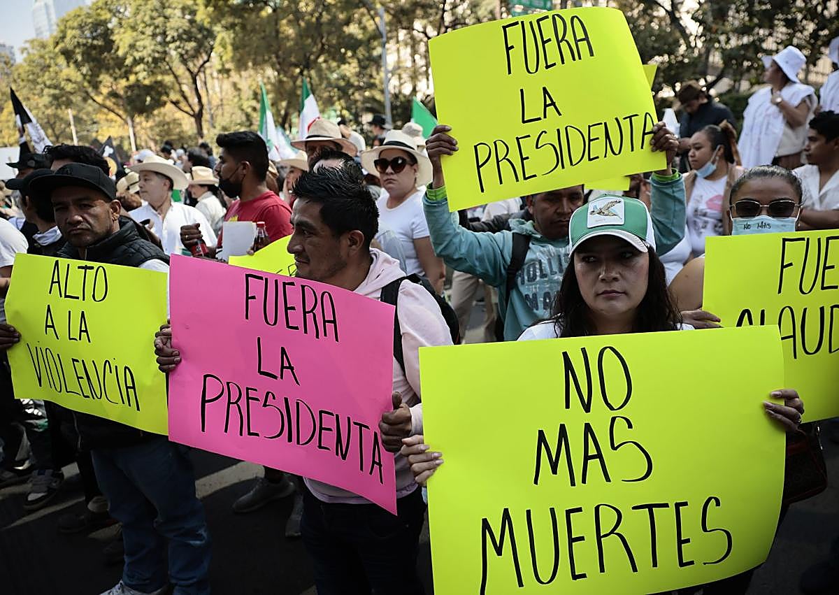 Imagen secundaria 1 - Diferentes momentos de la manifestación en México D.F. 