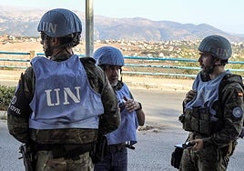 Cascos azules españoles de la misión de pacificación de Naciones Unidas en Líbano (UNIFIL).