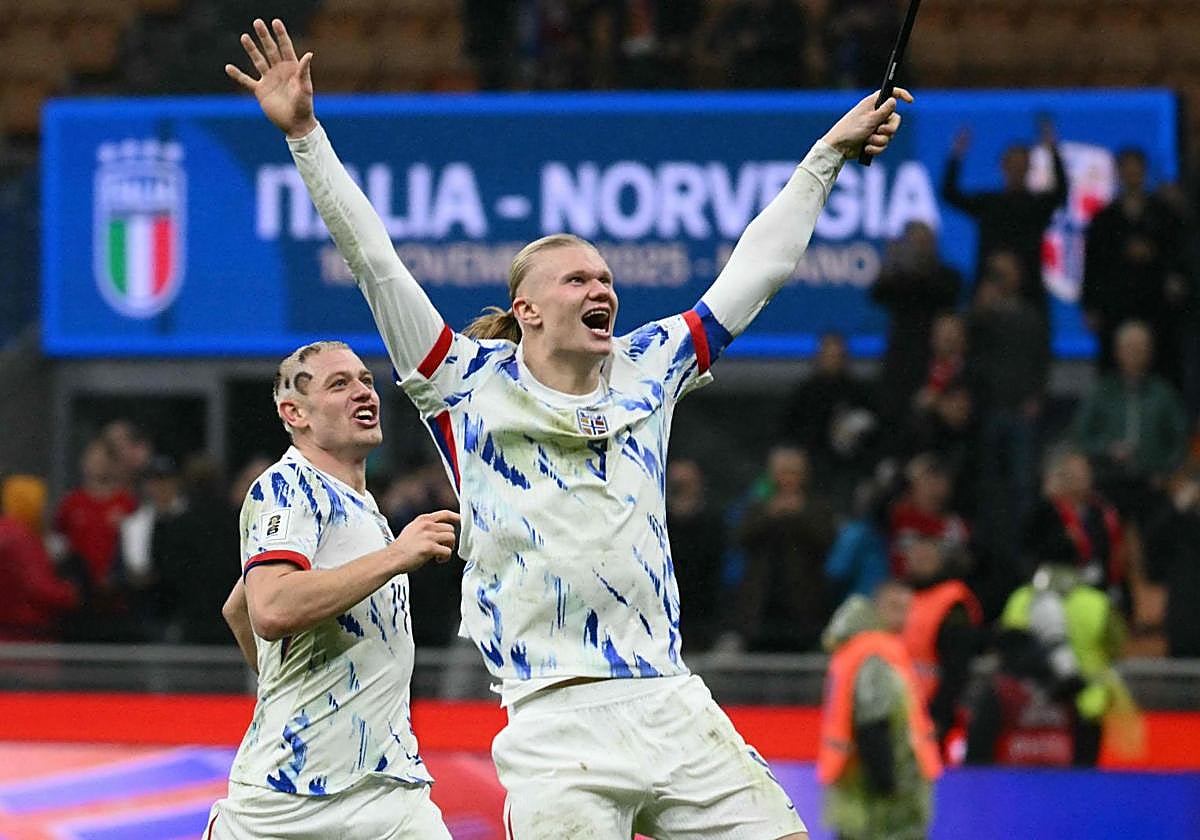 Haaland celebra la clasificación de Noruega para el Mundial.