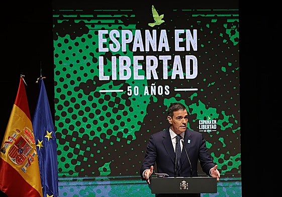 Pedro Sánchez, el 8 de enero, durante la presentación de 'España en libertad'.