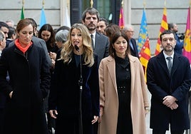 Yolanda Díaz y los ministros de Sumar en el aniversario de la Costitución ene Congreso.
