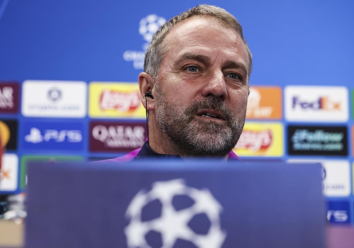 Hansi Flick, during a press conference.