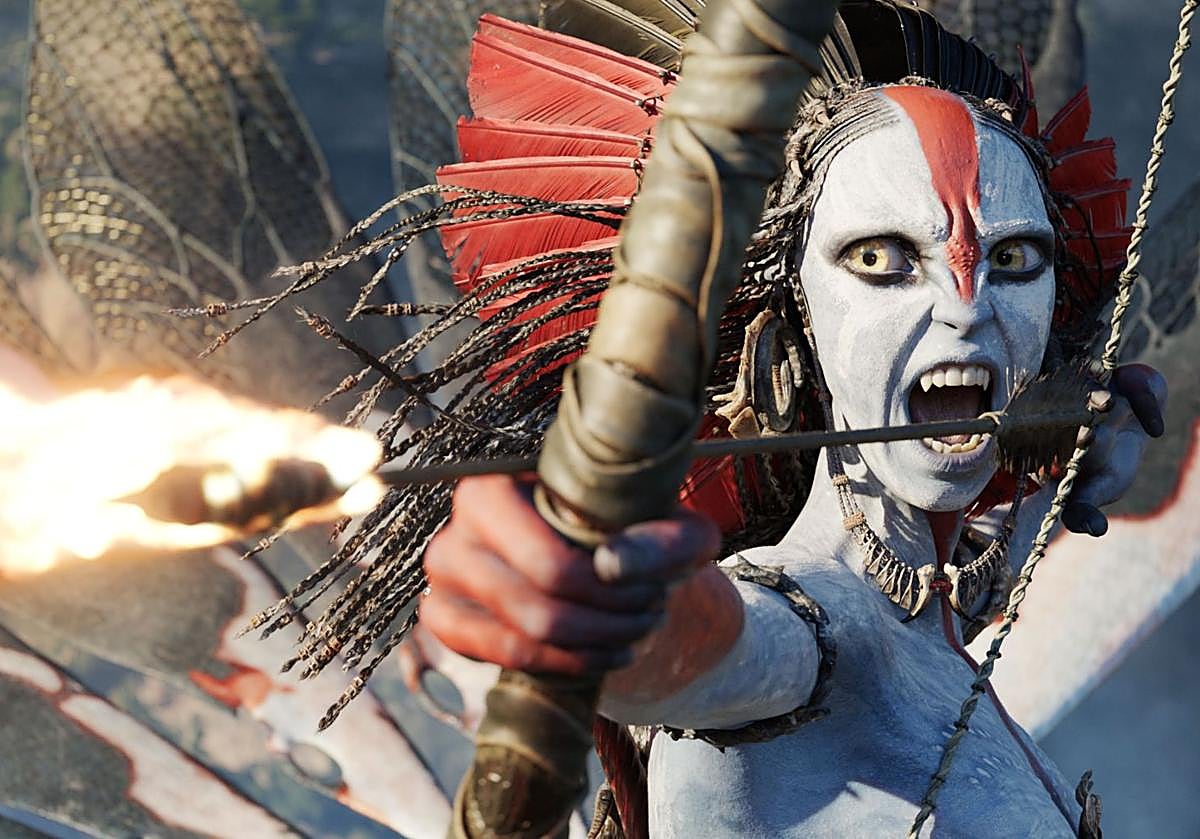 Imagen principal - Arriba, Oona Chaplin, como Varang; debajo, Spider (Jack Champion), Lo'ak (Britain Dalton), Tuk (Trinity Bliss) y Kiri (Sigourney Weaver), y Zoe Saldaña como Neytiri.