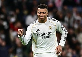 Mbapp&eacute; celebra uno de los 59 goles que marc&oacute; este a&ntilde;o con el Real Madrid.