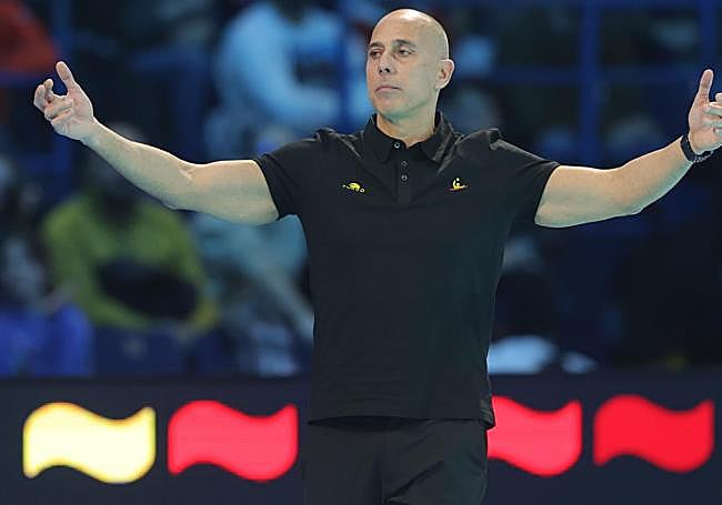 David MArtín, during a match of the Spanish team at the European Championship.