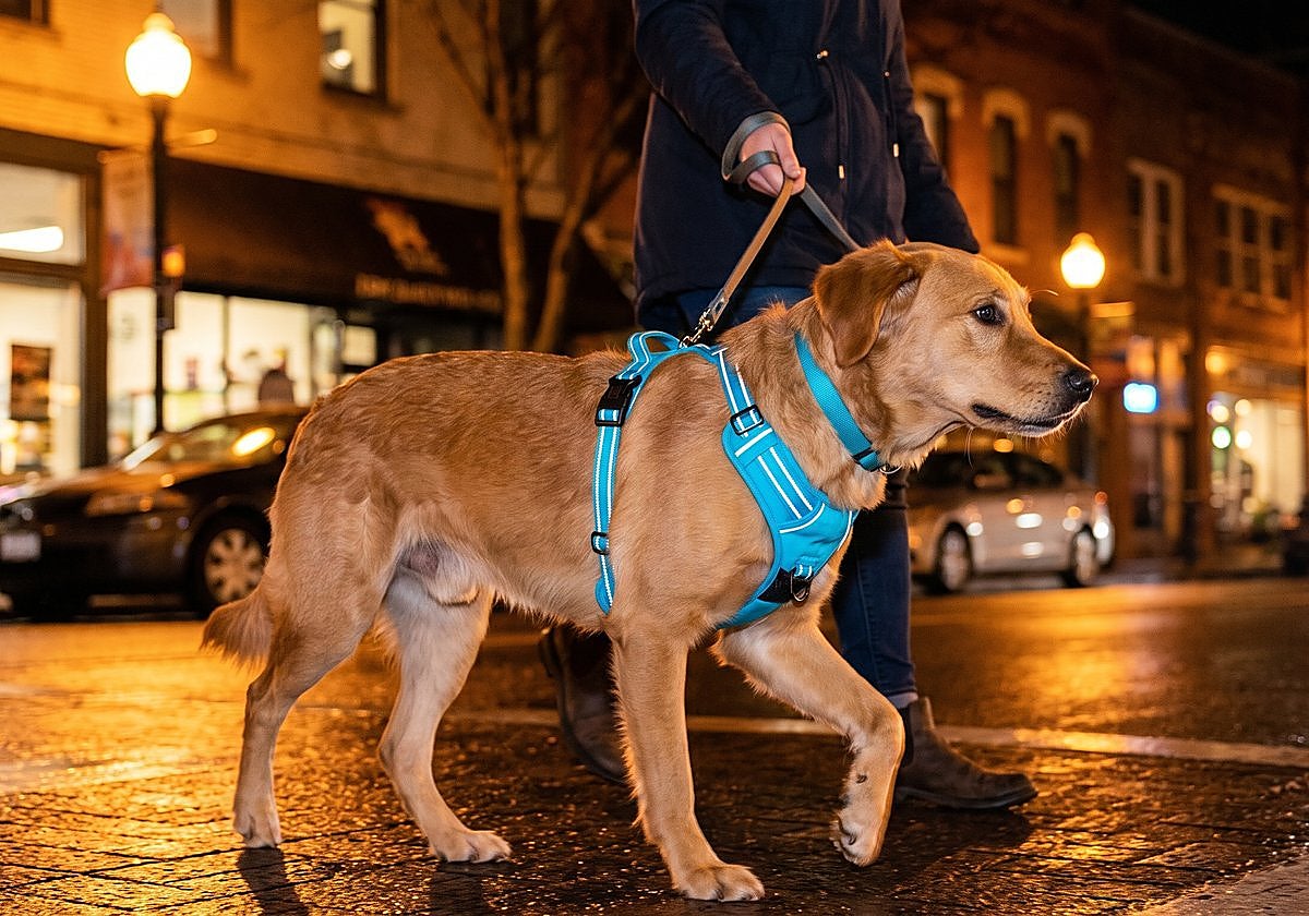 Las mejores correas y arneses reflectantes para pasear de noche a tu mascota sin perderla de vista