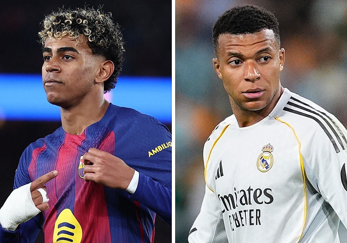 Lamine Yamal y Kylian Mbappé, cara a cara en el clásico.