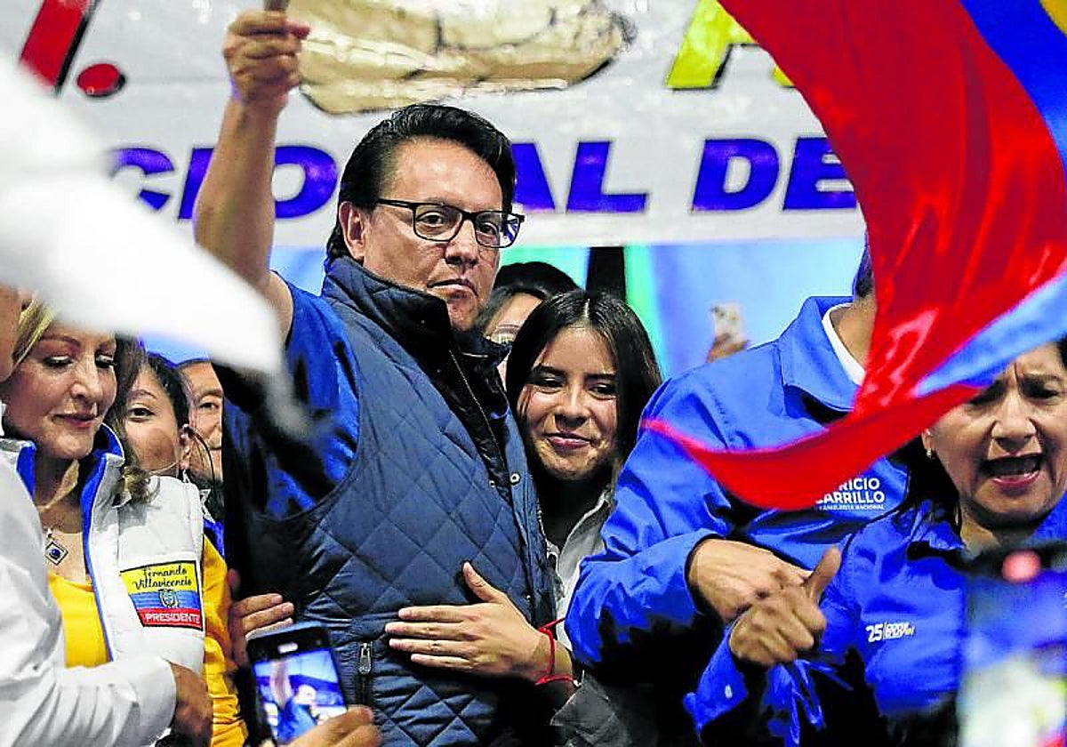 Fernando Villavicencio, en el último mitin que ofreció antes de ser asesinado en Quito.