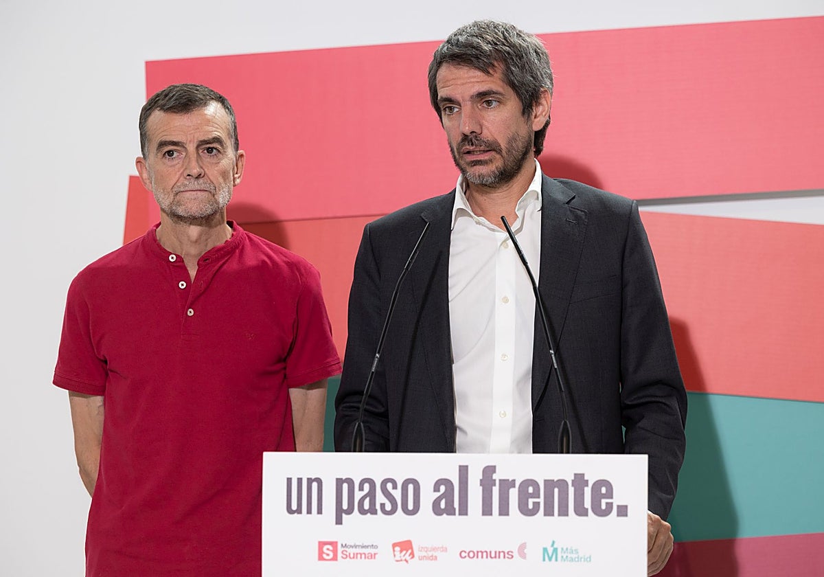 Antonio Maíllo y Ernest Urtasun en la rueda de prensa conjunta de este lunes.