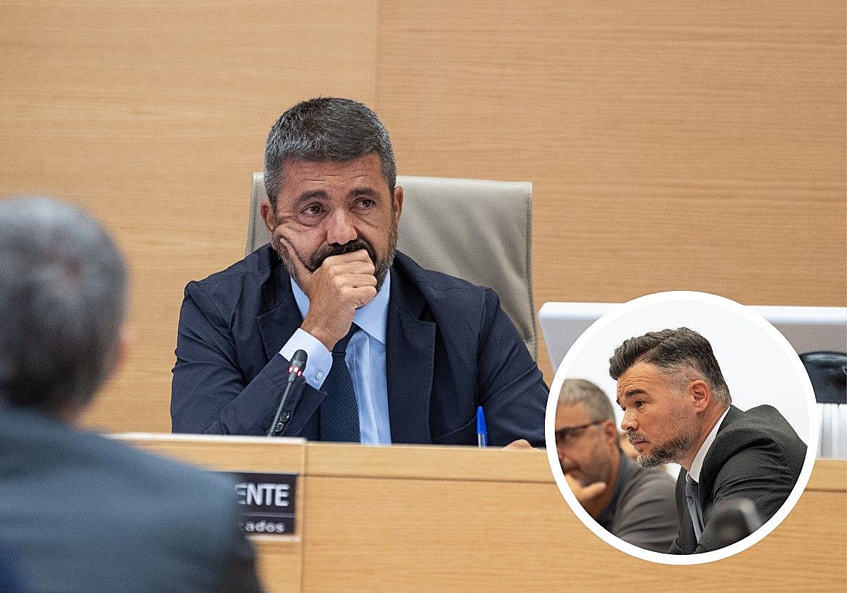 Carlos Mazón, este lunes en la comisión de investigación, donde ha participado Gabriel Rufián.