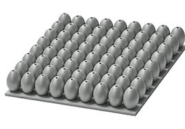 Diseño trimensional del blindaje de aluminio con forma de huevo.