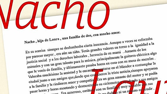Carta de la madre de Nacho, el joven asesinado a tiros por error en Málaga