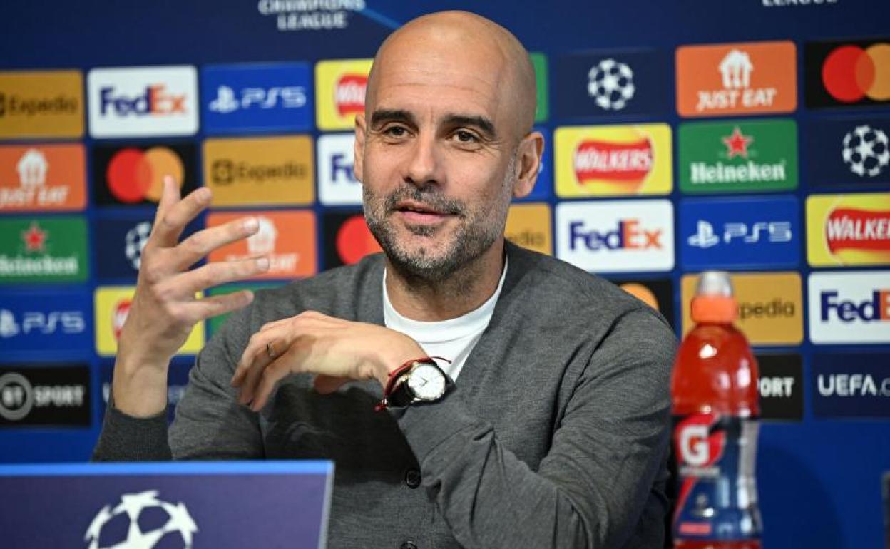 Pep Guardiola, durante la rueda de prensa. 