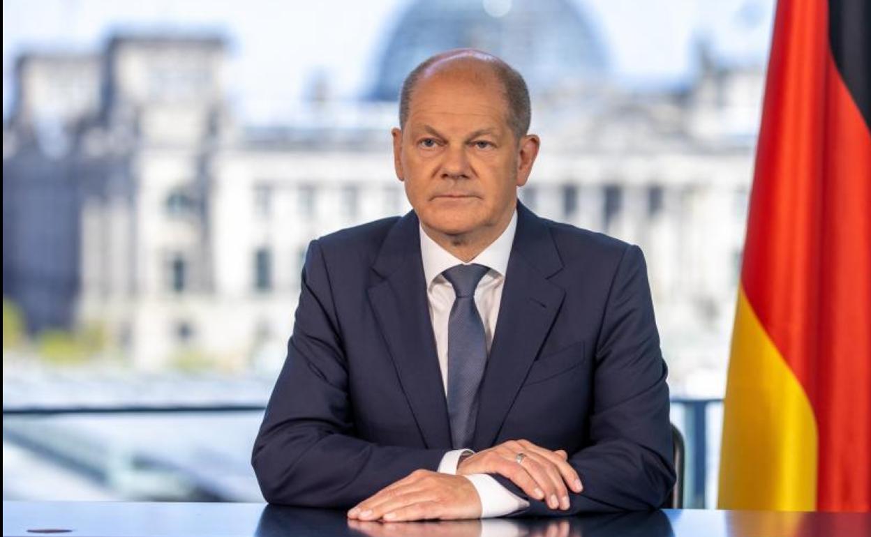 El canciller federal, Olaf Scholz, durante el discurso a la nación.